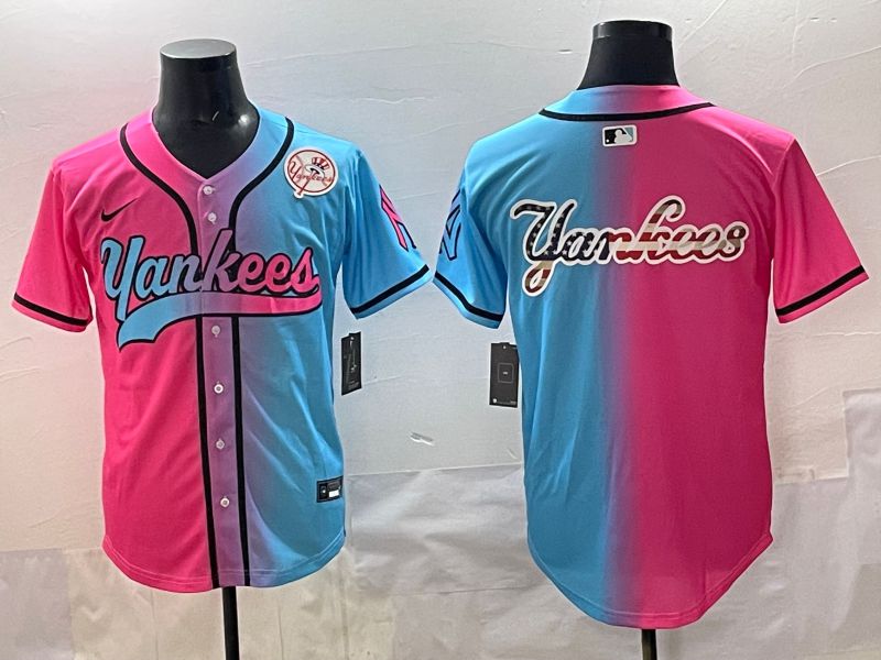 Men 2025 New York Yankees Blank Blue pink Game Nike MLB Jersey style 008